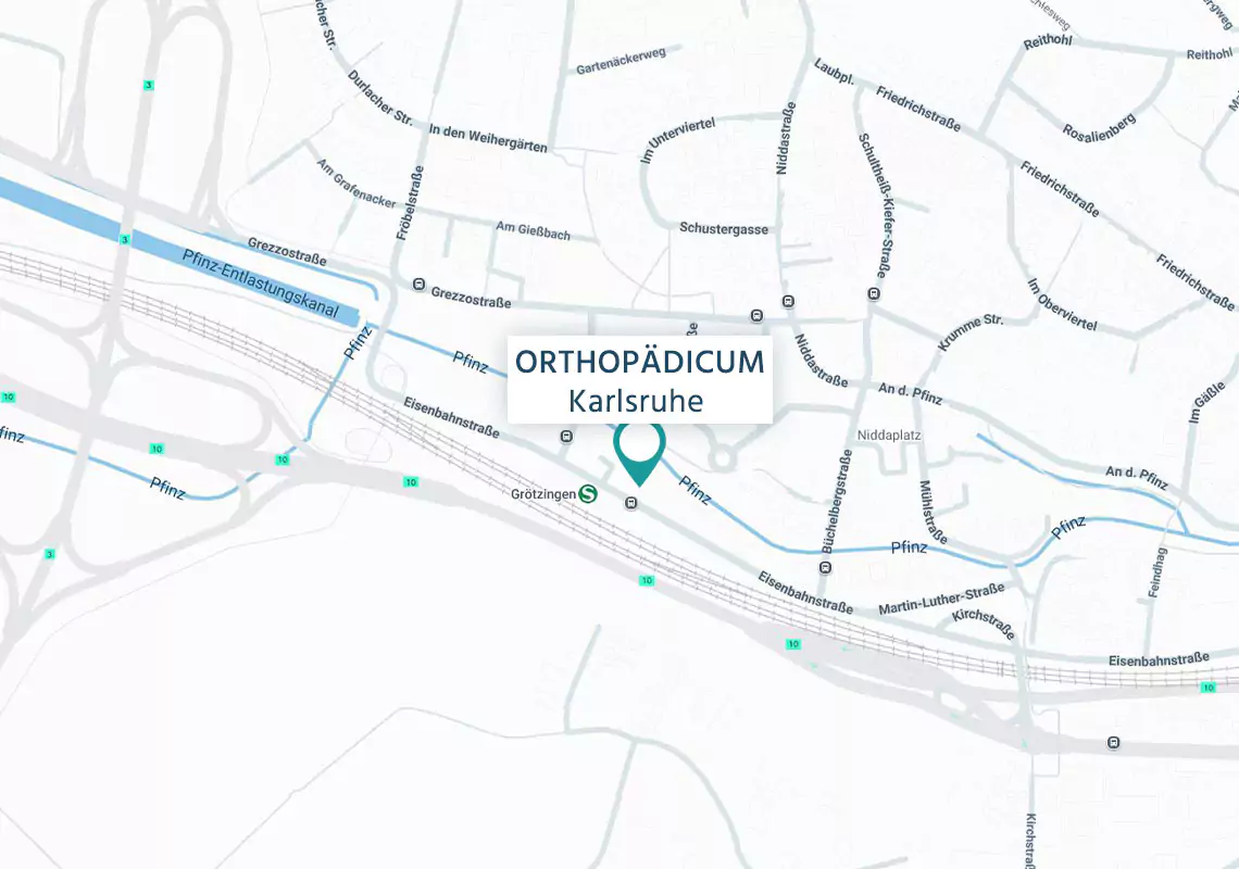 Anfahrtsskizze Stadtplan mit Lage der Praxis in Grötzingen/Karlsruhe